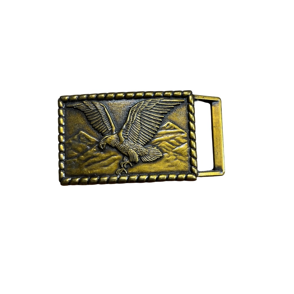 Vintage Eagle Mountain Belt Buckle Brass Tone Western Americana Flying Eagle